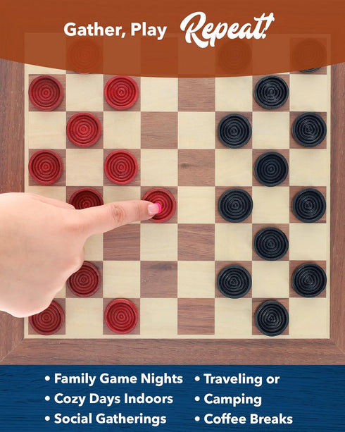 WE Games Wooden Checkers Pieces, 24 Red & Black Checker Pieces Only with Drawstring Storage Bag, 1.062-inch Diameter