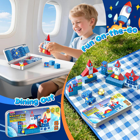 36 Set PCS Mini Magnetic Tiles Travel with Portable Iron Storage Box, STEM Learning Magnetic Building Blocks with LED