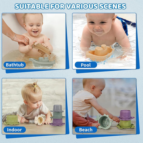 Baby Bath Toys for Toddlers 1-3, 14 Pcs Mold Free Bathtub Toys for Kids Age 2-4, Water Table Toys