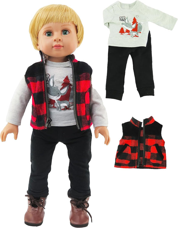 American Fashion World Boy’s Outdoorsy 3 Piece Vest and Pants Set - for 18-Inch Dolls, Premium Quality