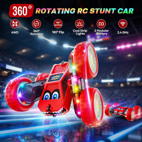 360 2.4 8-12 3+ WayEee Remote Control Car, Flips RC Stunt Car with LED Lights Strips, Type-C Charge Modular Battery