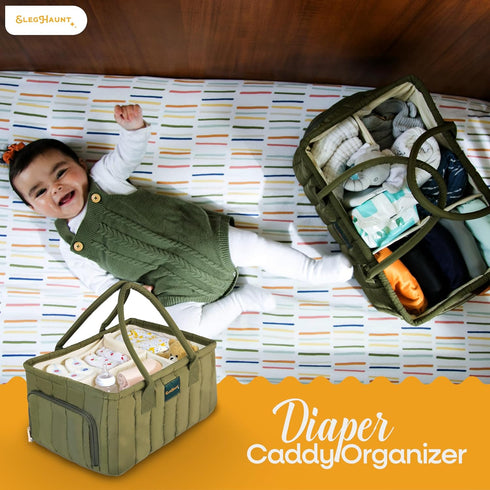Large Diaper Caddy Organizer with Handle Neutral Boy Girl Baby Basket for Nursery, Car, Changing Table Portable Baby