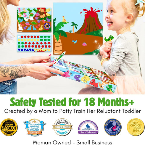 14PC 18M+ LIL ADVENTS Potty Training Reward System - Wooden Stacking Blocks with Dinosaur Themed, Montessori Behavior