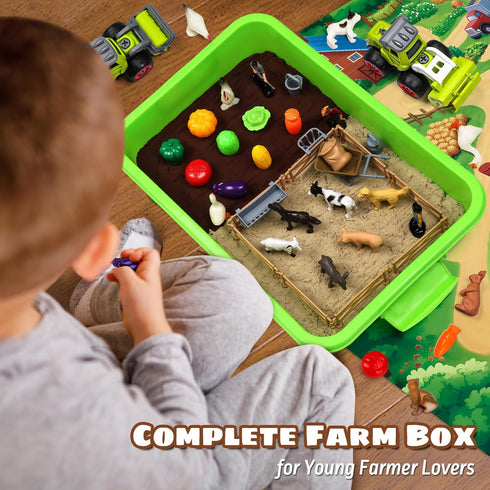 69 Playset, 3 4 5, 6 7 Aprilwolf PCS Farm Sensory Bin Toys Sandboxes with Sand, Farmer Tractor & Farm Animals Figures