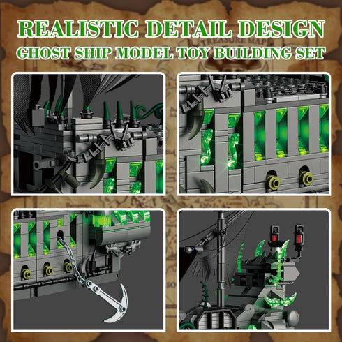 1573 Set 14+ WINGIFT Pcs Pirate Ship Building with LED Light,STEM Ghost Ship Flying Dutchman Building Toy,Model Boat