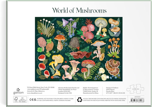 Galison World of Mushrooms 1000 Piece Jigsaw Puzzle - Beautiful Painted Artwork of Mushroom and Fungi Collection