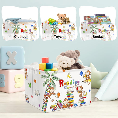 Clastyle Reading Corner School Classroom Book Basket, 36L Large Monkey Book Tree Shelf for Kid Room, Collapsible Storage