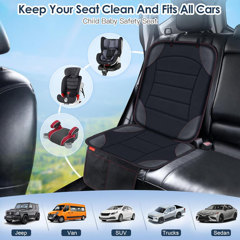 2 Vehicles(2-Pack,Black) Sinvitron Car Seat Protector for Child Car Seat - Waterproof Non-Slip Leather Mat with Mesh