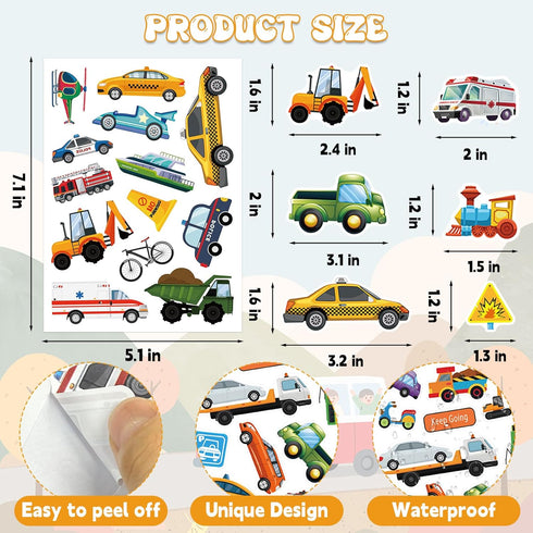 Chinyuti 312Pcs Transportation Stickers, Cute Truck Stickers Construction Sticker Self-Adhesive Transportation Vehicle