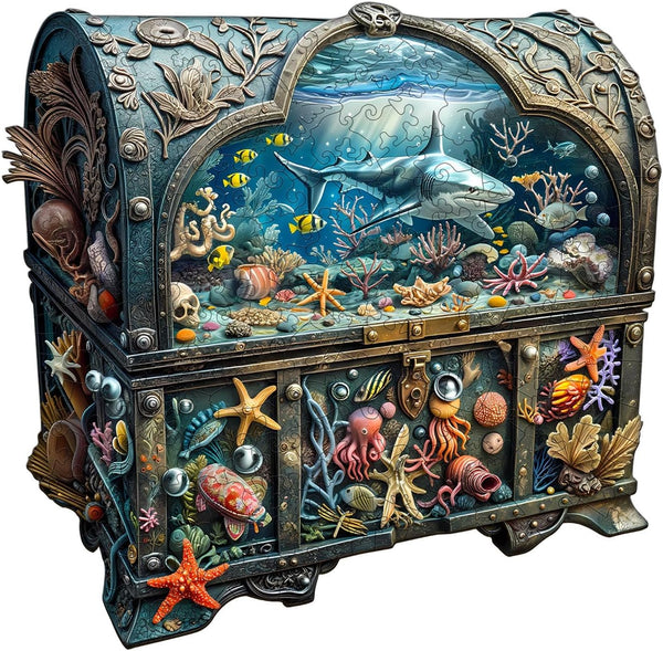Wooden Puzzles for Adults, Treasure Chest Ocean Jigsaw Puzzle, Unique Shape Wood