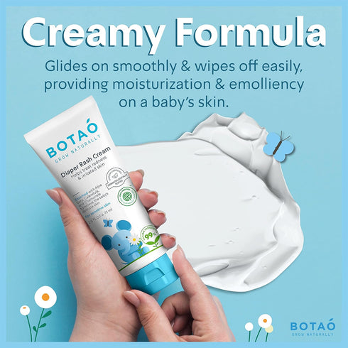 2.5Oz (3 Pack) BOTAO Baby's Natural Diaper Cream | Organic Diaper Cream EWG Verified | Naturally Soothes Baby Rashes |