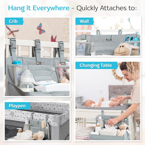 XL Hanging Diaper Caddy Organizer – Reinforced Diaper Stacker for Crib, Changing Table, Playard, Wall & Door for