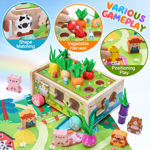 12-18 1 2 3 1st 1-2 Toddler Montessori Wooden Farm Toys | Babies Months Toy with Game Map for Year Old Boys Girls |