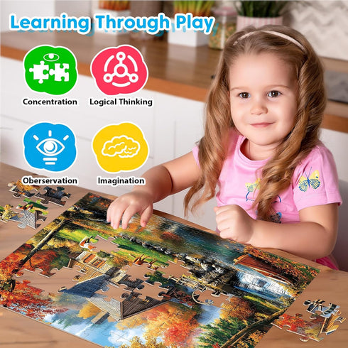 100 4 5-8 4-6 6-8 8-10 4-Pack Piece Puzzles - Themed Landscapes Large Piece Puzzles for Senior Adults Kids Puzzle Ages