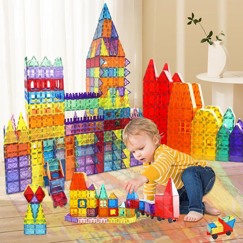130PCS Set 2 3 4 5 6 7 8+ Paaxido Magnetic Tiles - Magnetic Blocks for Kids, Magnet Tiles Building Blocks with Cars