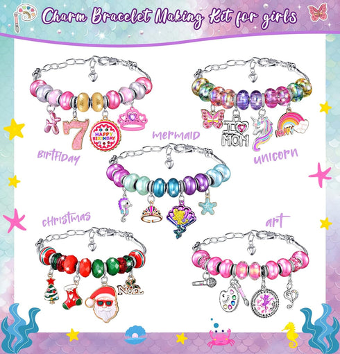 Charm Bracelet Making Kit & Unicorn/Mermaid Girl Toy - Ideal Crafts for Ages 8-12 Girls to Inspire Imagination