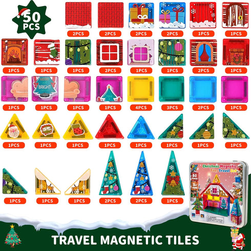 50PCS 2025 Set 4-8 3+ Enjoyjoy Mini Magnetic Tiles - Travel Magnet Tiles Portable On-The-Go Magnetic Tiles for Kids