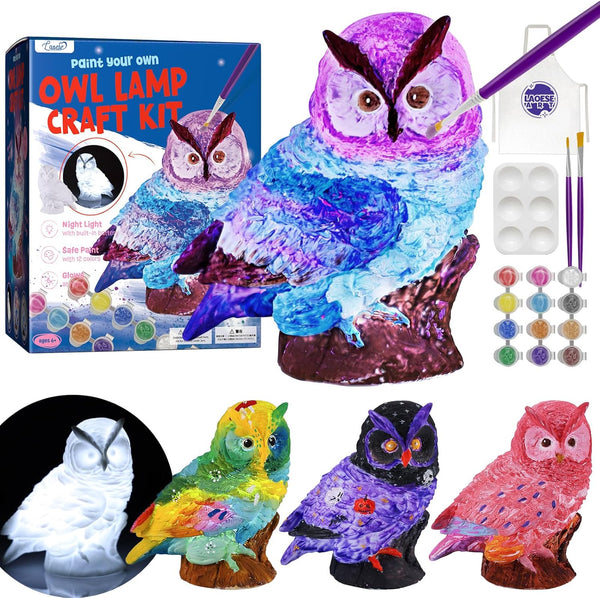 Paint Your Own Owl Lamp Kit, Arts & Crafts Supplies for Kids Ages 6-12, Birthday Gift for Boys and Girls