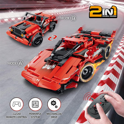 STEM Toy Building Toys Gifts for Age 5-12 Years Old Kids Boys Girls, 2 in 1 Remote Control Racing Car Building Blocks,