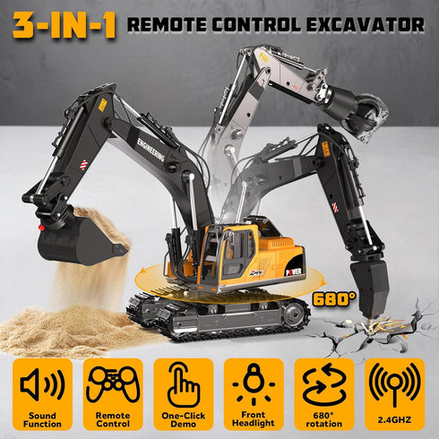 3 1 680, 3+ GraceDuck Remote Control Excavator Toys for Boys, in RC Excavator Toy with Alloy Bucket, Rock Breaker