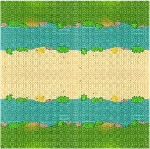 Feleph Classic Baseplate with River and Grassland Pattern, 10 x 10 Inches Base Plates for Building Blocks