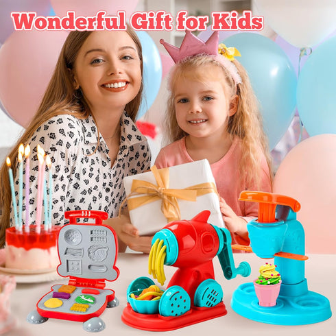 3 1 Sets 59 4-8, 3+ SOCBTNSO in Dough PCS for Kids Ages Dough Tools Kit with Ice Cream Noodle Hamburger Maker Machine