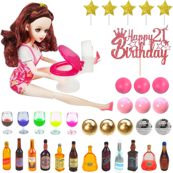 Mini Wine Bottles Cake Toppers with 12 Mini Wine Bottles, 5 Mini Wine Glasses, 21st Birthday Cake Topper