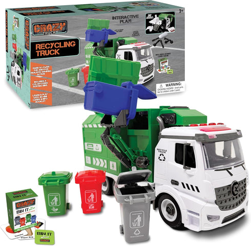 1:16 4 40 Crazy Truck Scale Recycling Garbage Truck Toy with Lights & Sounds, Recycle Cans, Flash Cards, Tools DIY