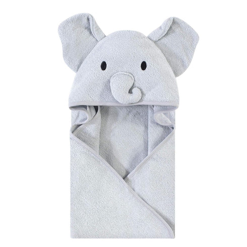 Touched by Nature Unisex Baby Organic Cotton Animal Face Hooded Towels, Gray