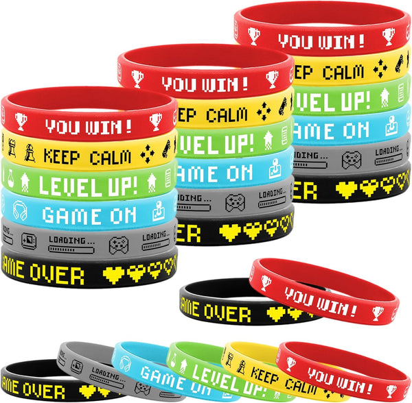 48 PCS Video Game Silicone Wristbands, Party Supplies for Kids Birthday with 6 Styles