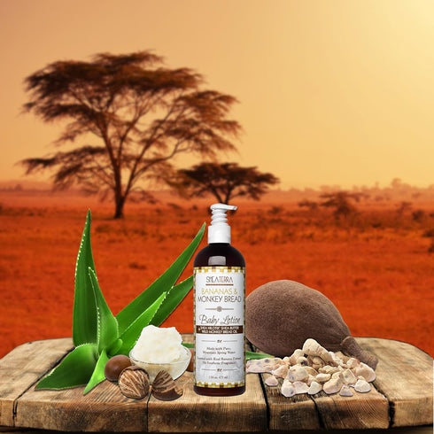 Shea Terra Organics Mama and Baby Collection | Bananas & Monkey Bread Baby Lotion, 16oz - Non Toxic All Natural