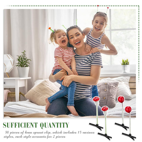 30 Pcs Mixed Style Bean Sprout Hair Clips, Plant Hairpins & Butterfly Headwear for Women and Girls