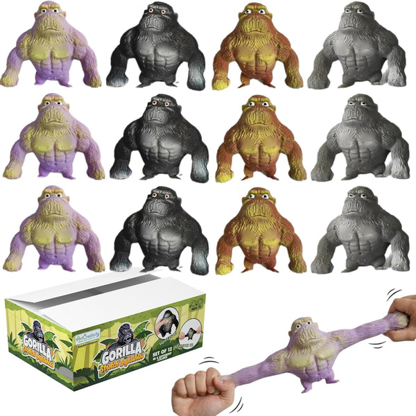 ArtCreativity 12 PK Full-Size Stretchy Gorilla Toys - Squishy Monkey Gorilla Fidget