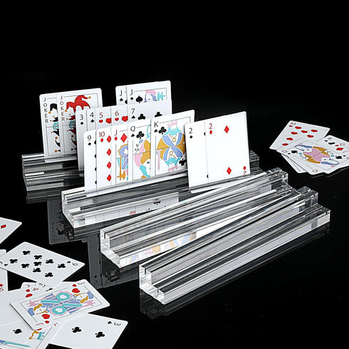 OwnMy 4PCS Clear Acrylic Playing Card Holders with Dual Grooves for Kids and Seniors