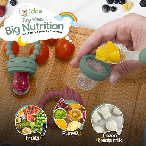 1 3 O'doe Baby Food Pacifier with Feeder & Nipples | BPA-Free, Food-Grade Silicone | Teething Toy & Weaning Nibbler