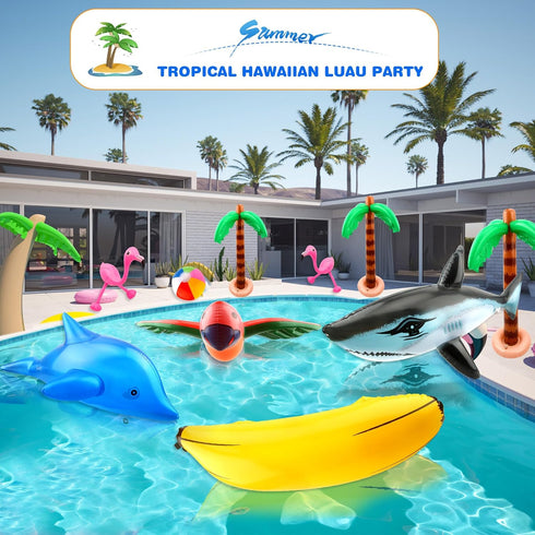 16 Pack Inflatable Palm Flamingo Tree Beach Ball, Giant Tropical Toys for Pool Party Decor