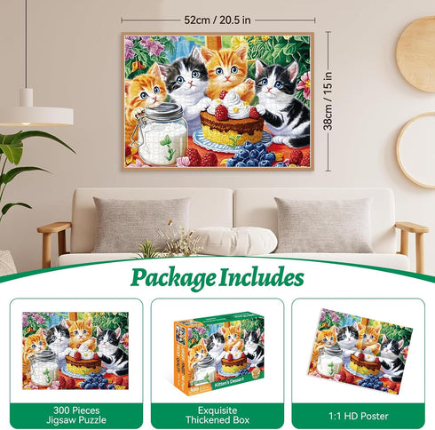 HQXXJW 300 300 (20.5" 15") Piece Puzzle for Adults, Jigsaw Puzzle, Cute Kittens with Milk, Cake and Fruits, Jigsaw