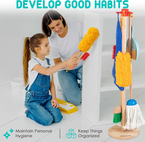 Set, 8 Set 3-6, Kids Cleaning Pcs Wooden Housekeeping Play Includes Broom Mop Duster Dustpan Brushes Rag and Organizing
