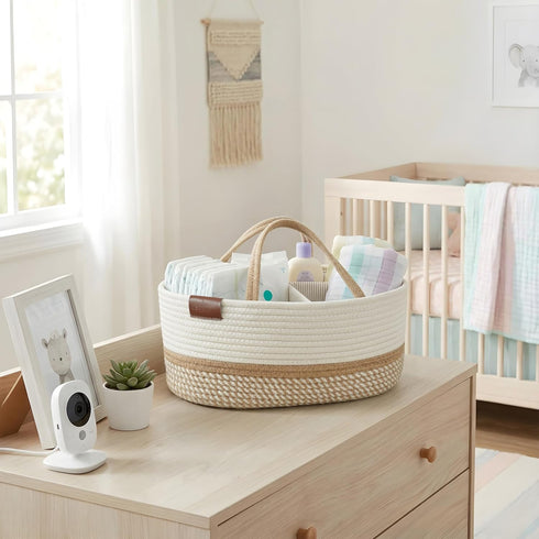 DECOMOMO XL Baby Caddy Organizer, Mother's Day Diaper Caddy Basket, Baskets for Baby Shower Gifts (Spiral Beige