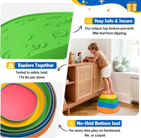 voopark 5 Pack 3-6, Stepping Stones for Kids - Non-Slip Balance Stepping Stones, Sensory Outdoor Toys for Toddlers Age