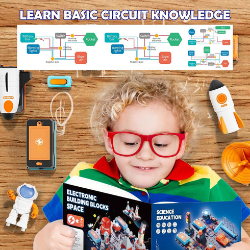 31PCS 100+ 6+ VATOS Space Science Circuit Kits for Kids - Electronics Exploration STEM Kit with Projects, Rocket