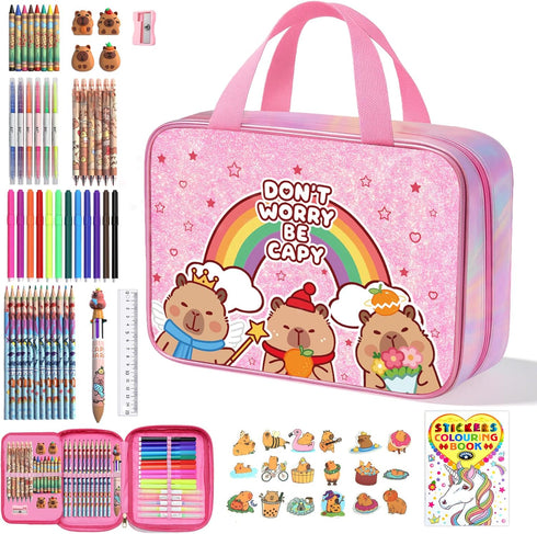 DreamyCandy 73PCS Capybara Washable Markers Set with Glitter Pencil Case,Art Supplies and Craft