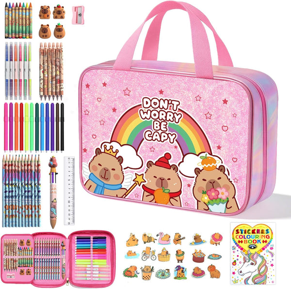 DreamyCandy 73PCS Capybara Washable Markers Set with Glitter Pencil Case,Art Supplies and Craft