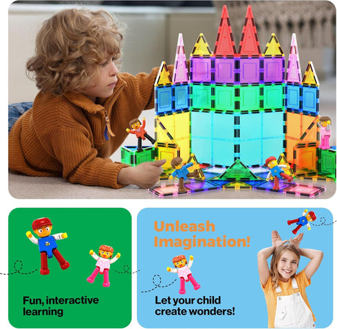 PicassoTiles Magnetic 4 Family Action Figures Toddler Toy Expansion Pack for STEM Learning