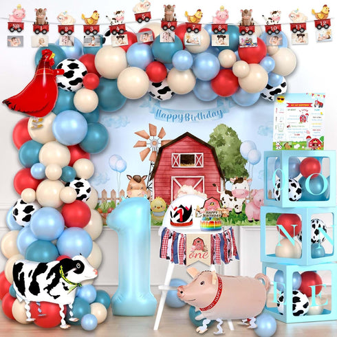 Party Inspo Farm 1st Party Decorations Boy, 1st Birthday Decorations Boy, Blue Barn Animal