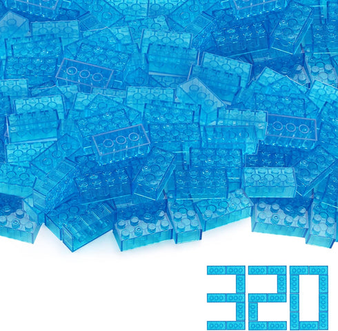 Feleph 320 Pieces Transparent Medium Blue 2x4 Bricks Parts Building Kit, Creative Play Set Compatible with Major Brands