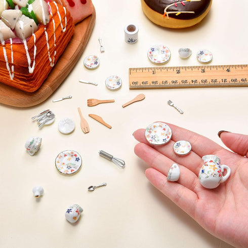 37 1:12 16 6 15 Set(Flora Skylety Pieces Scale Miniatures Dollhouse Kitchen Accessories Include Plates Knife Fork