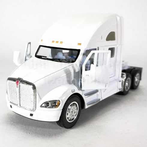 T700 1:68 Pullback KiNSMART Kenworth Container Truck, Scale, Die Cast Metal Model, White with Decals, Action