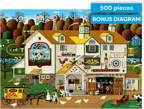 500 21.25 15.00 Buffalo Games Charles Wysocki The Farm Piece Jigsaw Puzzle for Adults -Challenging Puzzle Perfect