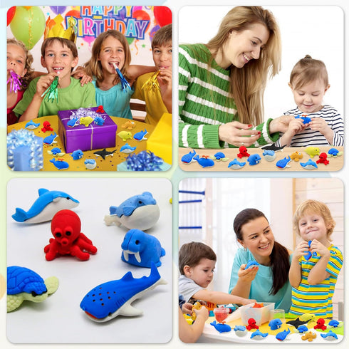 40 pcs Sea Animal Erasers for Kids, 3D Take Apart Pencil Erasers for Classroom Prizes and Party Favors